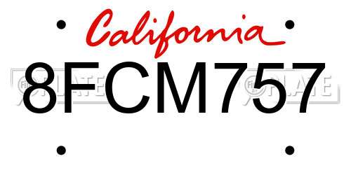 8FCM757 California License Plate
