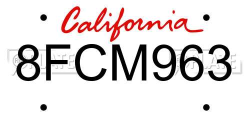 8FCM963 California License Plate