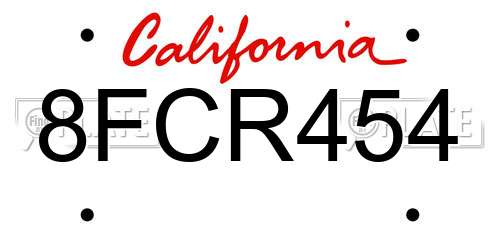 8FCR454 California License Plate