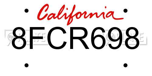 8FCR698 California License Plate