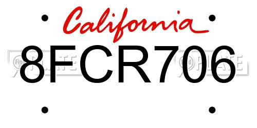 8FCR706 California License Plate