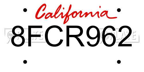 8FCR962 California License Plate