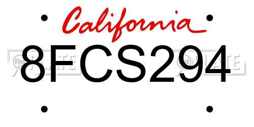 8FCS294 California License Plate