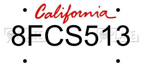 8FCS513 California License Plate