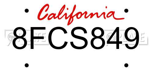 8FCS849 California License Plate