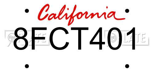 8FCT401 California License Plate