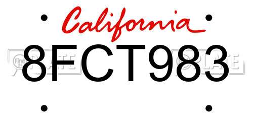 8FCT983 California License Plate