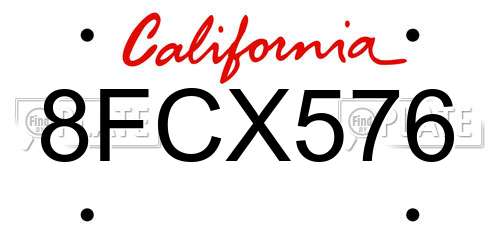 8FCX576 California License Plate