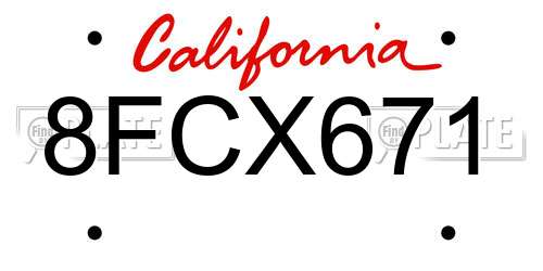 8FCX671 California License Plate