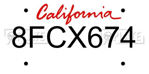 8FCX674 California License Plate