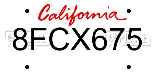 8FCX675 California License Plate