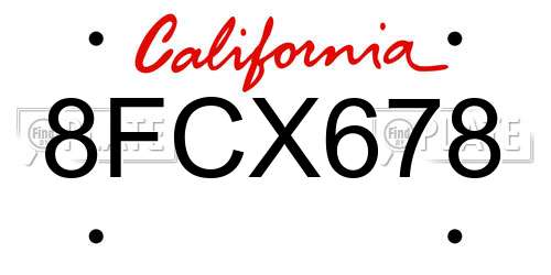 8FCX678 California License Plate