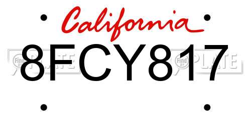 8FCY817 California License Plate