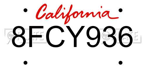 8FCY936 California License Plate