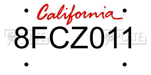 8FCZ011 California License Plate