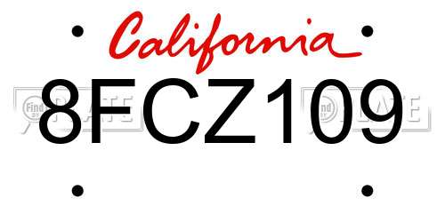 8FCZ109 California License Plate