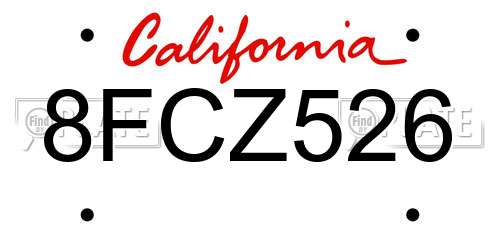 8FCZ526 California License Plate