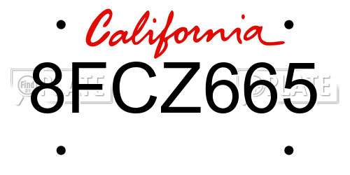 8FCZ665 California License Plate