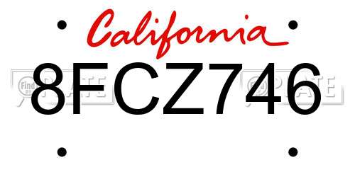 8FCZ746 California License Plate