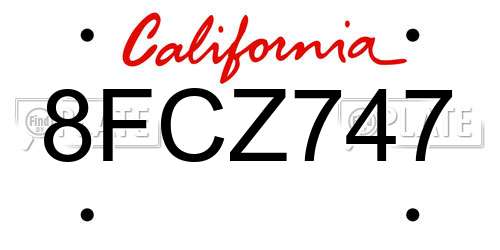8FCZ747 California License Plate