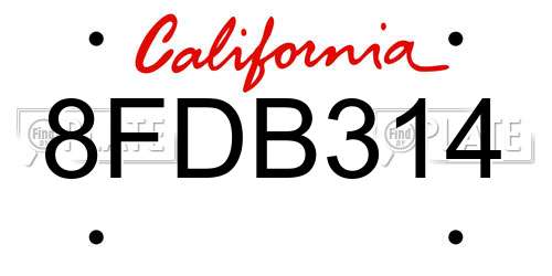 8FDB314 California License Plate