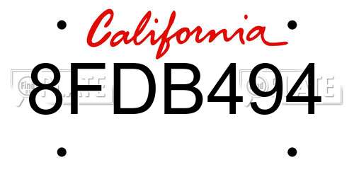 8FDB494 California License Plate