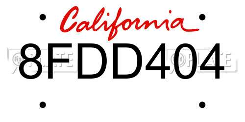 8FDD404 California License Plate