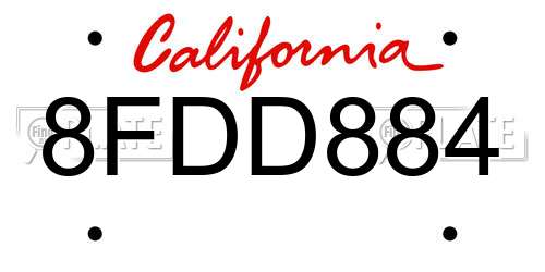 8FDD884 California License Plate