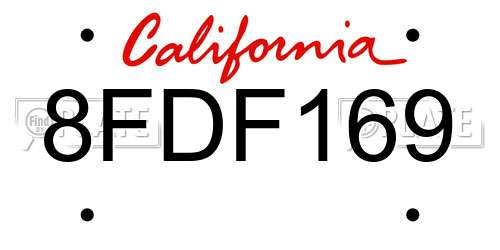 8FDF169 California License Plate