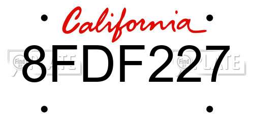 8FDF227 California License Plate