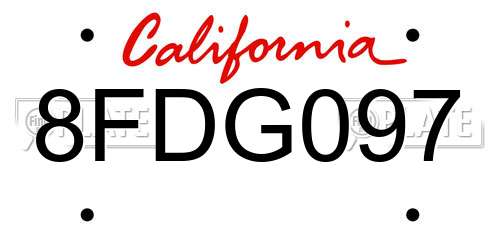 8FDG097 California License Plate