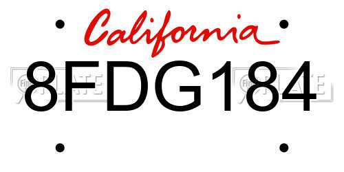 8FDG184 California License Plate