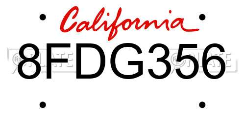 8FDG356 California License Plate