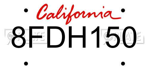 8FDH150 California License Plate