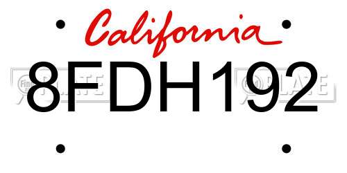 8FDH192 California License Plate