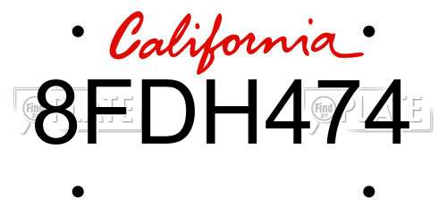 8FDH474 California License Plate