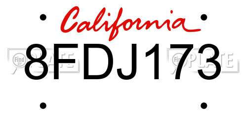 8FDJ173 California License Plate