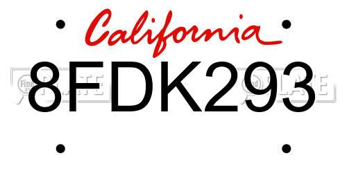 8FDK293 California License Plate