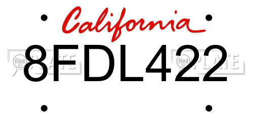 8FDL422 California License Plate
