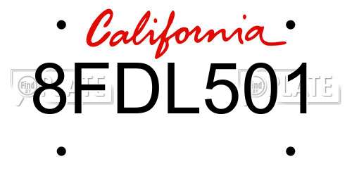 8FDL501 California License Plate