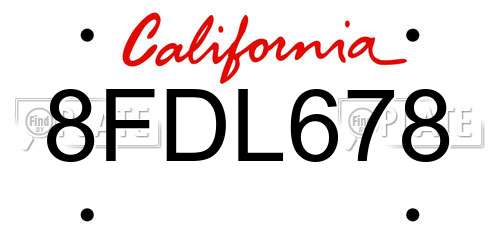 8FDL678 California License Plate