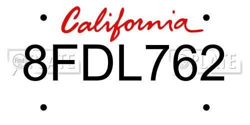 8FDL762 California License Plate