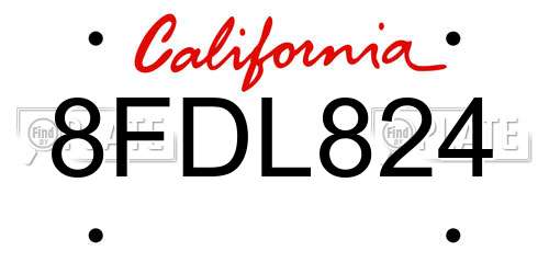8FDL824 California License Plate