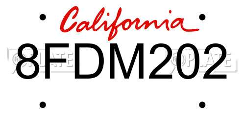 8FDM202 California License Plate