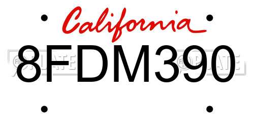 8FDM390 California License Plate