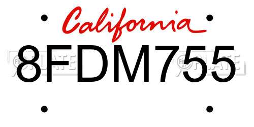8FDM755 California License Plate