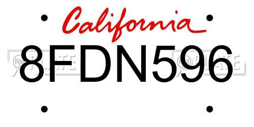 8FDN596 California License Plate