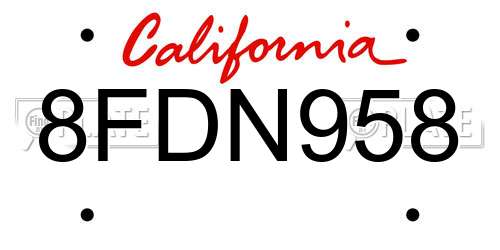 8FDN958 California License Plate