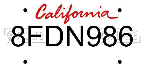 8FDN986 California License Plate