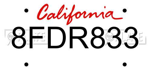 8FDR833 California License Plate